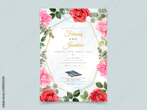 Beautiful red roses wedding invitation