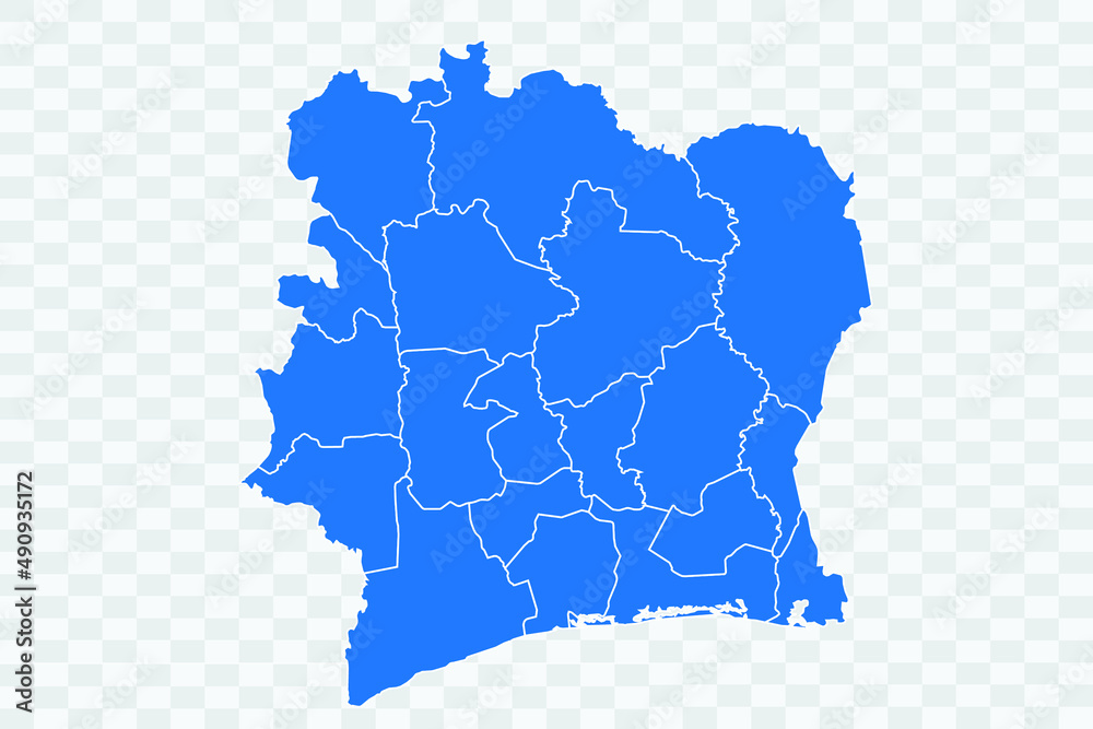 Ivory Coast Map blue Color on Backgound png