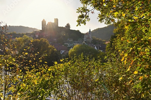 Beautiful autumn landscape in Austria with a nice old Hardegg castle. photo