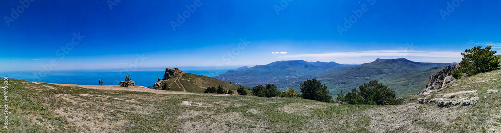 View of the Crimean Mountains plateau from the top of the Demerdzhi. Russia.