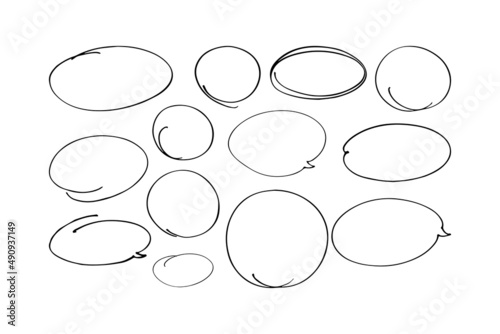 Set hand drawn ovals, pen circles. Circle for highlighting text. Vector illustration.