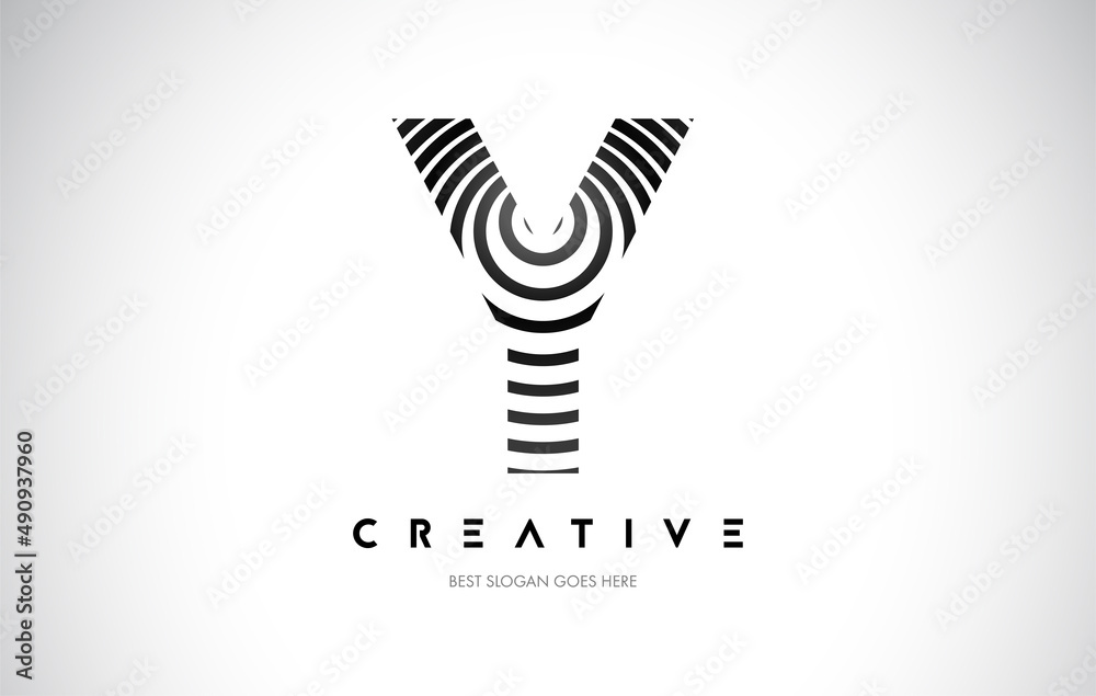 Y Lines Warp Logo Design. Letter Icon Made with Black Circular Lines. Y Lines Warp Logo Design. Letter Icon Made with Black Circular Lines.
