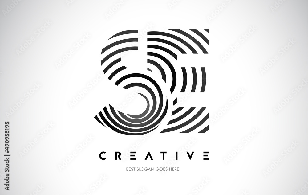 Naklejka premium SE Lines Warp Logo Design. Letter Icon Made with Black Circular Lines.