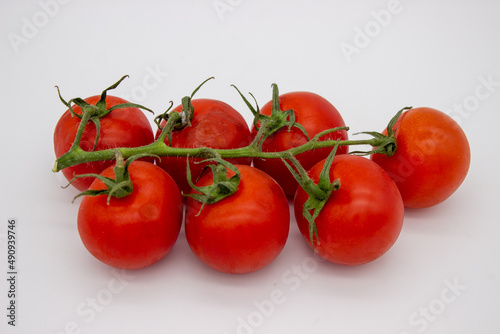 Cherry tomatoes on branch stand on white background © CuteIdeas