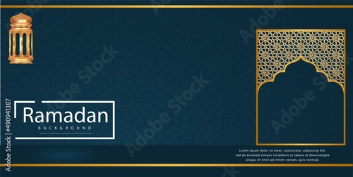 Welcome ramadan. Greeting card, banner, poster and sticker concept, memphis geometric