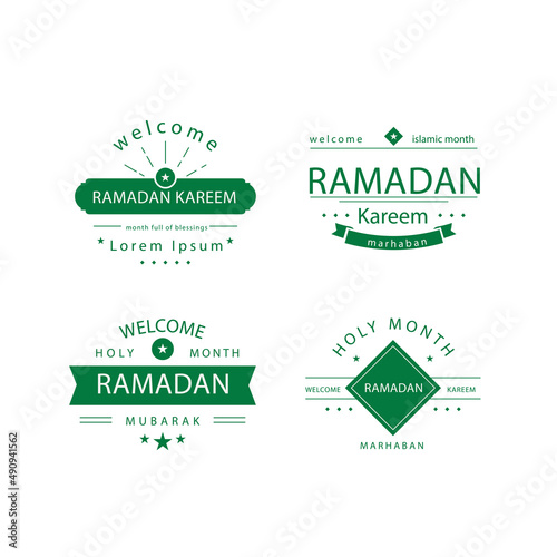 Welcome ramadan. Greeting card, banner, poster and sticker concept, memphis geometric