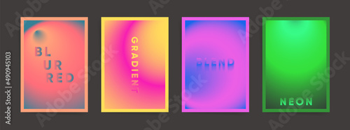 Abstract spring gradient blurred poster cover template design set for placard, event banner or business brochure. Cyberpunk hi tech gradient post. Vector blurred futuristic color set. 