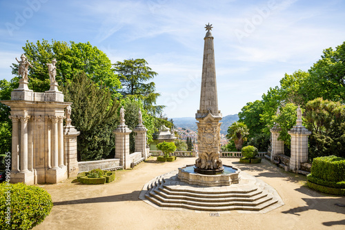 an obelisk in the Courtyard of the Kings in front of Nossa Senhora dos Remédios - Our Lady of Remedies Sanctuary at Lamego city, district of Viseu, Portugal