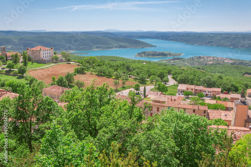 Aiguines commune by Sainte-Croix lake. Provence.