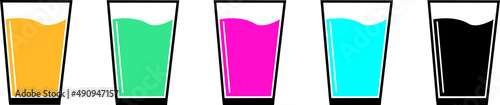 A set of glasses with multi-colored liquids.Multi-colored juices in glass glasses on a white background in a vector set.
