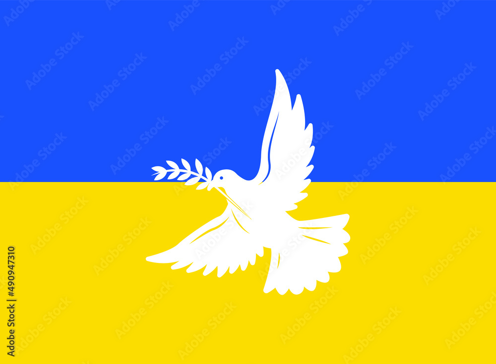 White dove olive branch on Ukraine flag. Ukraine flag in dove shape. Ukrainian  national symbol Stock Vector | Adobe Stock