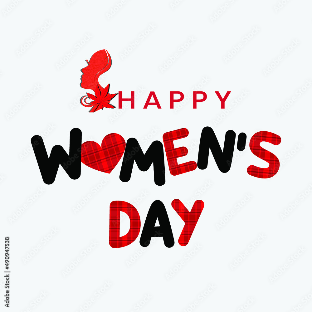 Happy Womens Day with a plaid pattern and a girl face vector design template Happy Womens Day with a plaid pattern and a girl face vector design template