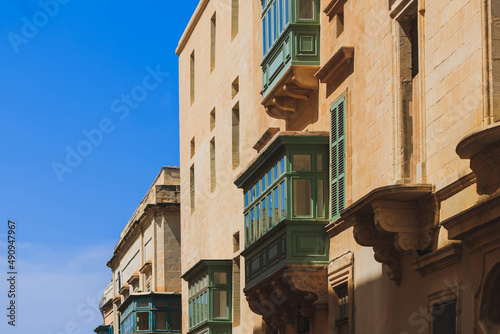 Tela Historical old colorful balconies in Valletta, Malta