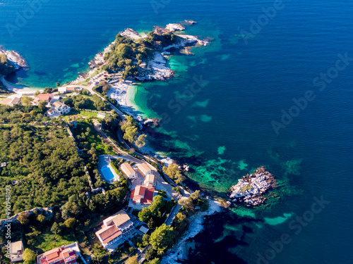 Aerial drone photo of kassiopi, corfu , greece