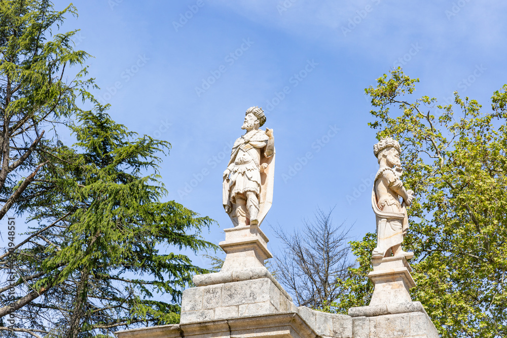 statues of 2 kings of Israel at Courtyard of the Kings in front of Our Lady of Remedies Sanctuary at Lamego city, district of Viseu, Portugal