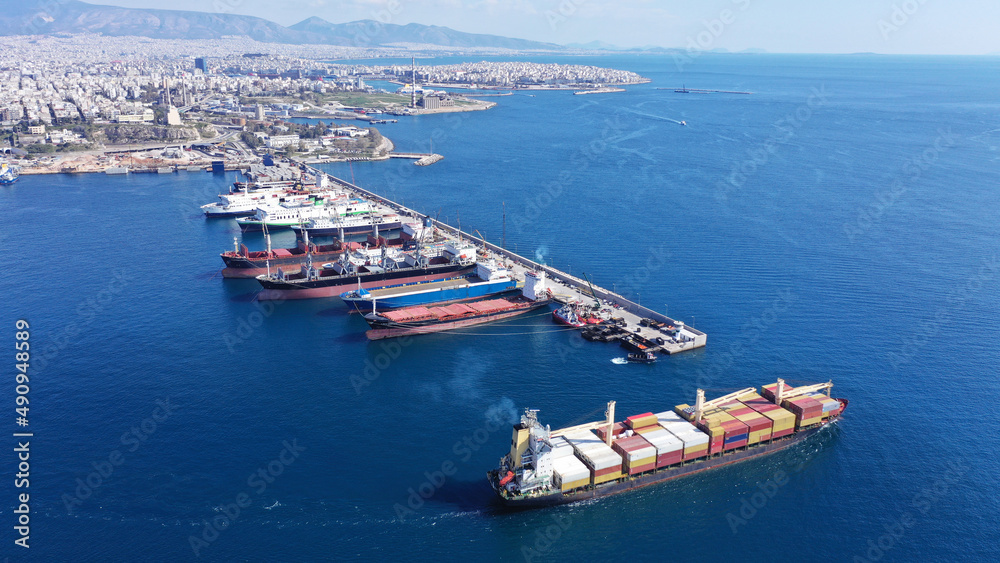 Aerial drone photo of Drapetsona port near commercial port of Piraeus, Attica, Greece
