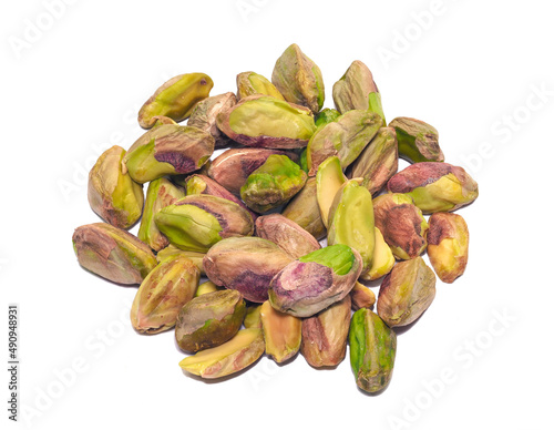 A Focus Stacked Image of Shelled Pistachio Nuts Isolated on White photo