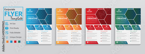 Flyer Design. Business flyer design set 4 colors corporate graphic style modern a4 flyer design template used as brochure layout A4 blur background vector Magazine Poster Presentation Portfolio Flyer