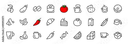 COFFEE and TEA LINEAR ICONS SET, contains Icons of tea, tea bag, Coffee machine, cake, sugar, teapot, cup, milk, cream, Lemon, chocolate bar, LINEAR ICONS Editable stroke