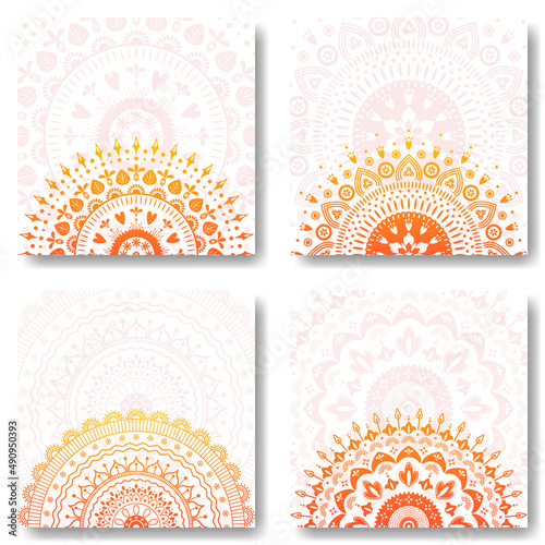 Set of four floral mandala banners for instagram feed. Colorful gradiet colored
