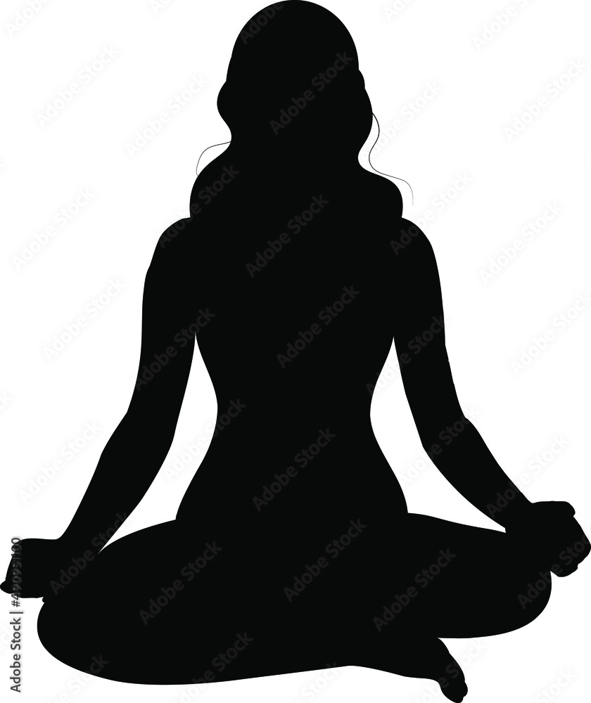 Black silhouette of a girl sitting in a lotus position