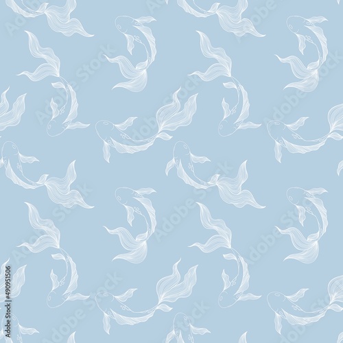 Seamless pattern with abstract fishes. Graphic design for fabric, textile, wallpaper and packaging 