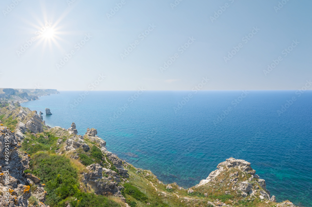 sea bay with stony coast at the sunny day