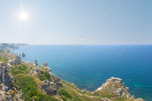 sea bay with stony coast at the sunny day
