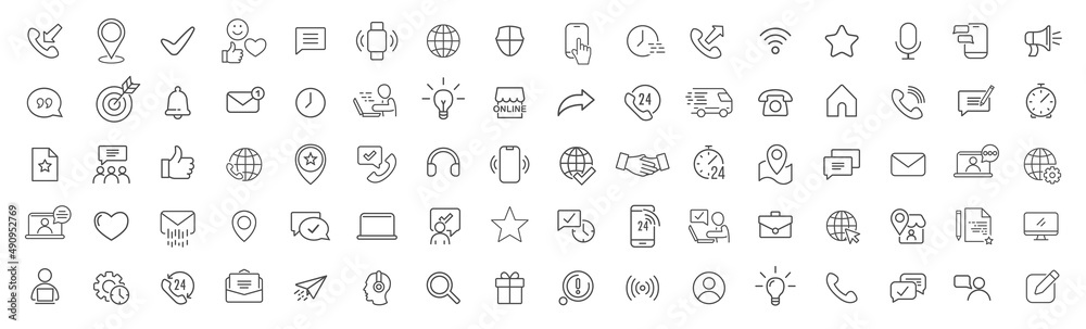 Contact us line icons collection. Big UI icon set. Thin outline icons pack. Vector illustration eps10 - obrazy, fototapety, plakaty 