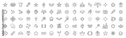 Celebration and stars line icons collection. Big UI icon set. Thin outline icons pack. Vector illustration eps10