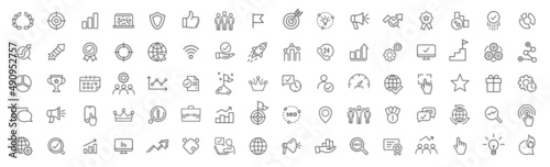 SEO and promotion line icons collection. Big UI icon set. Thin outline icons pack. Vector illustration eps10