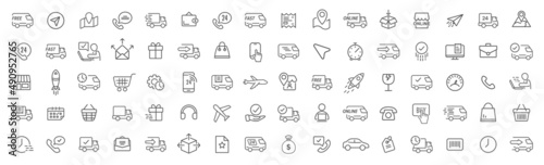 Delivery and shopping line icons collection. Big UI icon set. Thin outline icons pack. Vector illustration eps10