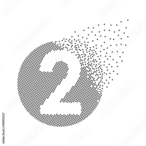 Round 2 number fast pixel dots. Two number-digit pixel art. Integrative pixel movement. Creative dissolved and dispersed moving dot art. Modern icon creative ports. Vector logotype design.