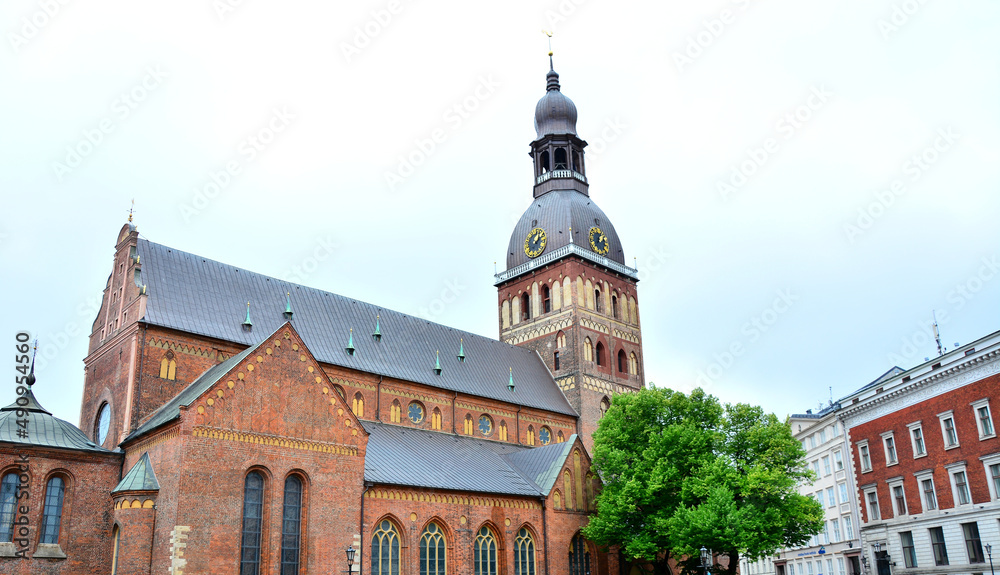 Fototapeta premium Riga, Latvia - Dome Cathedral on Cathedral Square in center of Riga, capital of Latvia, largest Medieval church in Baltic States