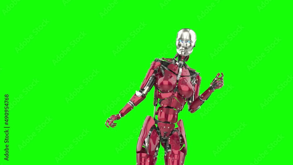 amazing robot is dancing in loop in green chroma key background close up view amazing robot is dancing in loop in green chroma key background close up view