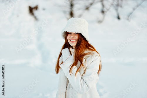 pretty woman winter clothes walk snow cold vacation Fresh air
