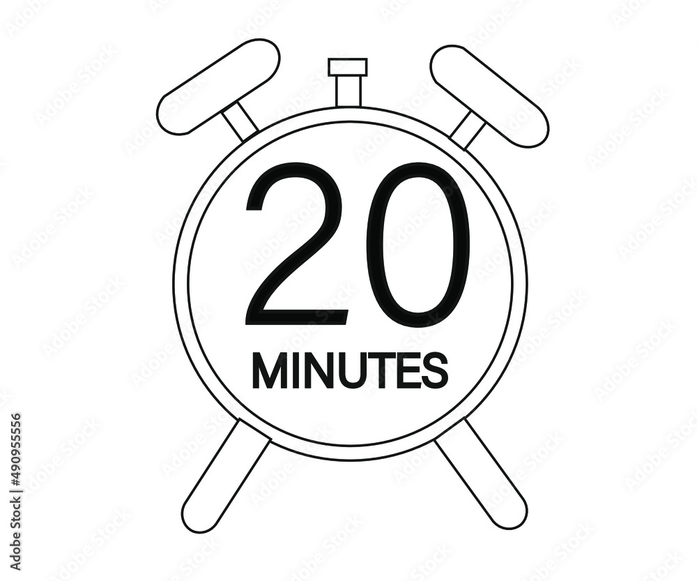 20 minutes stopwatch or countdown icon. Time measurement. Isolated illustration in black color 20 minutes stopwatch or countdown icon. Time measurement. Isolated illustration in black color