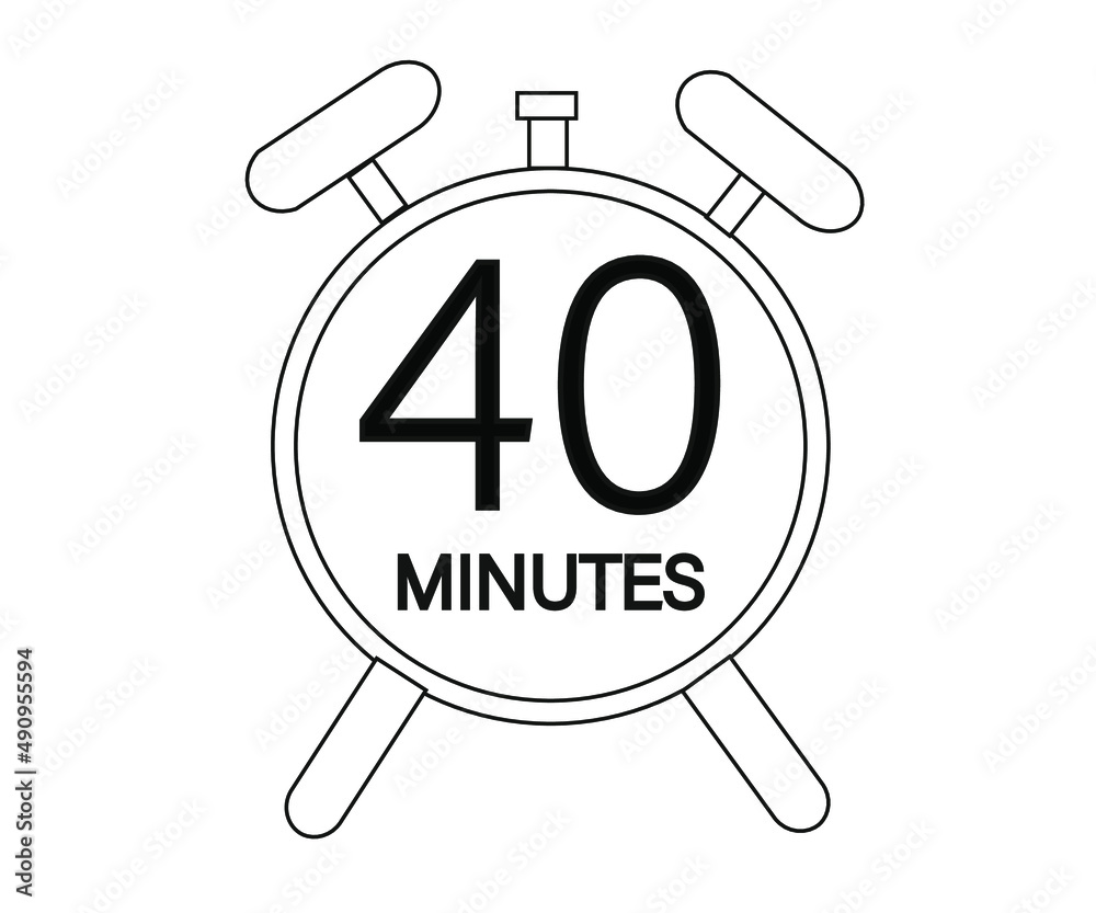 40 minutes stopwatch or countdown icon. Time measurement. Isolated illustration in black color