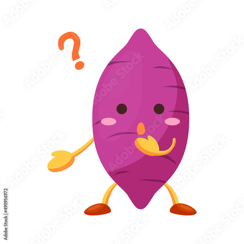 不思議そうな顔をしたかわいいサツマイモのキャラクターのイラスト