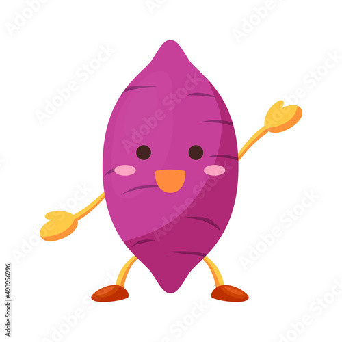 手を挙げるかわいいサツマイモのキャラクターのイラスト