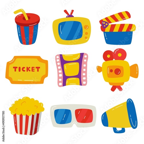 set of cinema icons signs and symbols collection for websites isolated on white background. illustration vector.