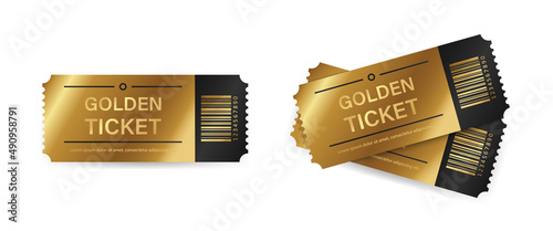 Realistic Golden ticket vector set. Golden vip ticket isolated on white background. Vector illustration EPS 10