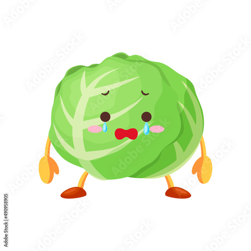 涙を流す可愛いキャベツのキャラクターのイラスト
