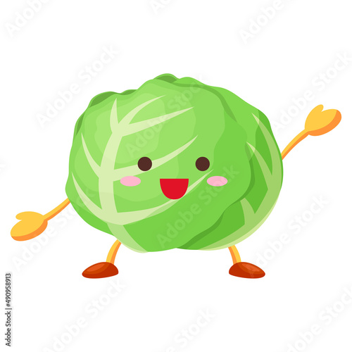 手を挙げる可愛いキャベツのキャラクターのイラスト
