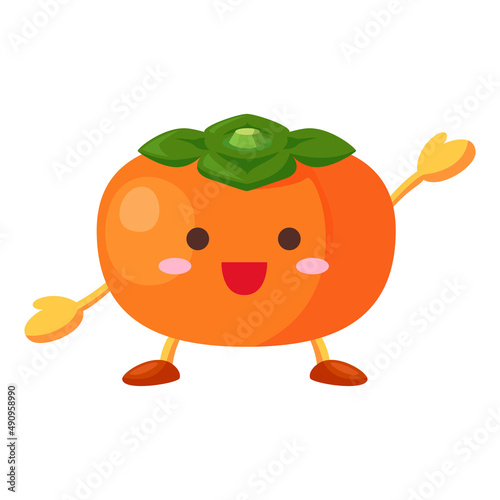手を挙げるかわいい柿のキャラクターのイラスト