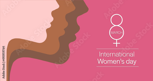 International Women's Day 8th march all color and race women vector design on pink background