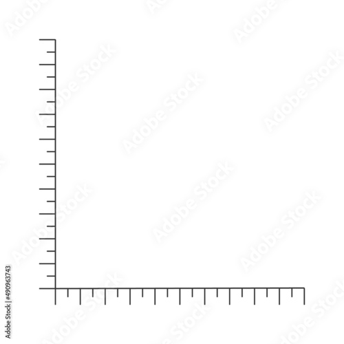 Corner ruler template. Angle measuring tool with vertical and horizontal lines with markup. Vector outline illustration isolated on white background.