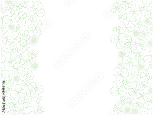 クローバーの花と葉の線画フレーム③カラー_左右