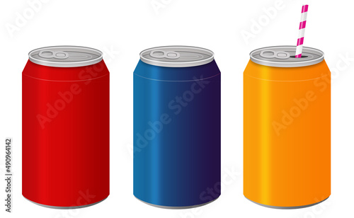 A set of colored aluminum cans