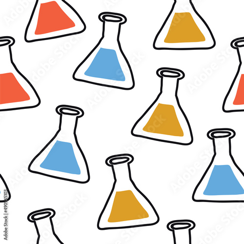 Virus Covid-19 seamless pattern background. Viral bacteria infection and testing. Molecule coronavirus. Horizontal banner. Contour light coloured vector.